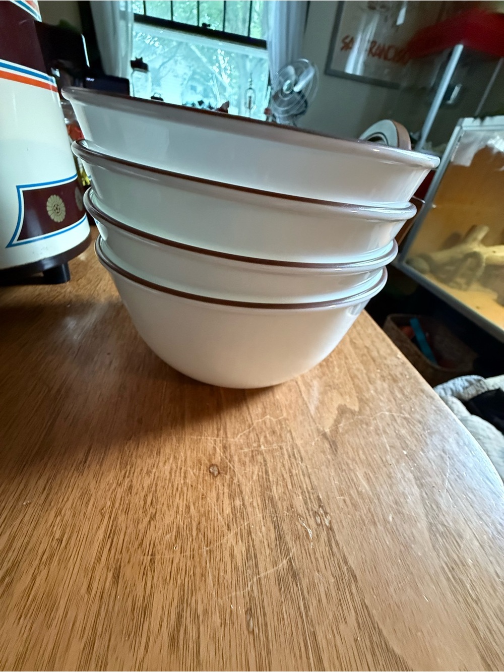 Vintage Corelle White & Brown Rim Bowls - Set of 4